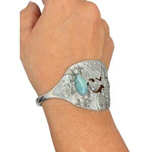 Vintage Silverware Cuff Bracelet with Larimar Stone | Wildwood Pattern 1958
